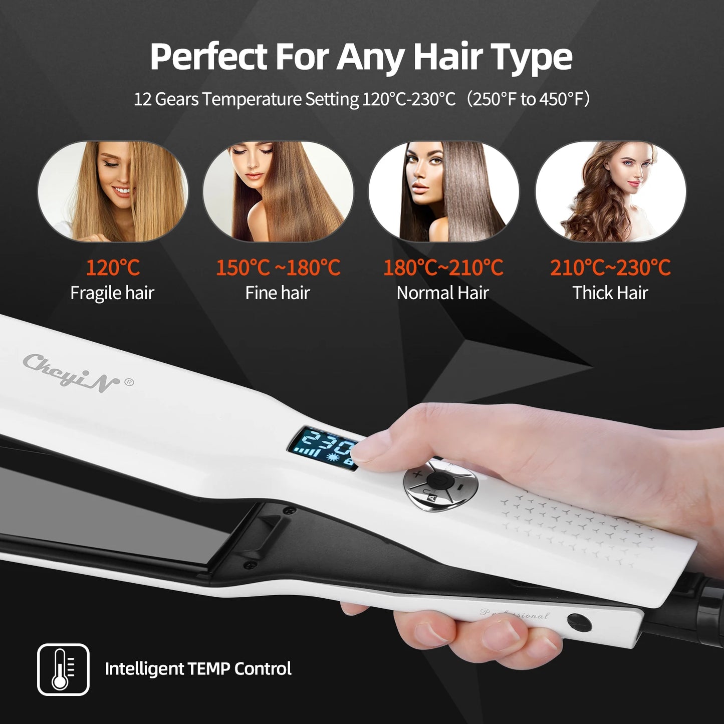 CKEYIN 44mm Tourmaline Ceramic Hair Straightener