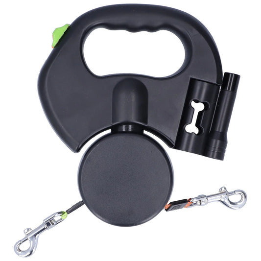 Double Retractable Pet Leash Automatic with Flashlight and Bag Dispenser